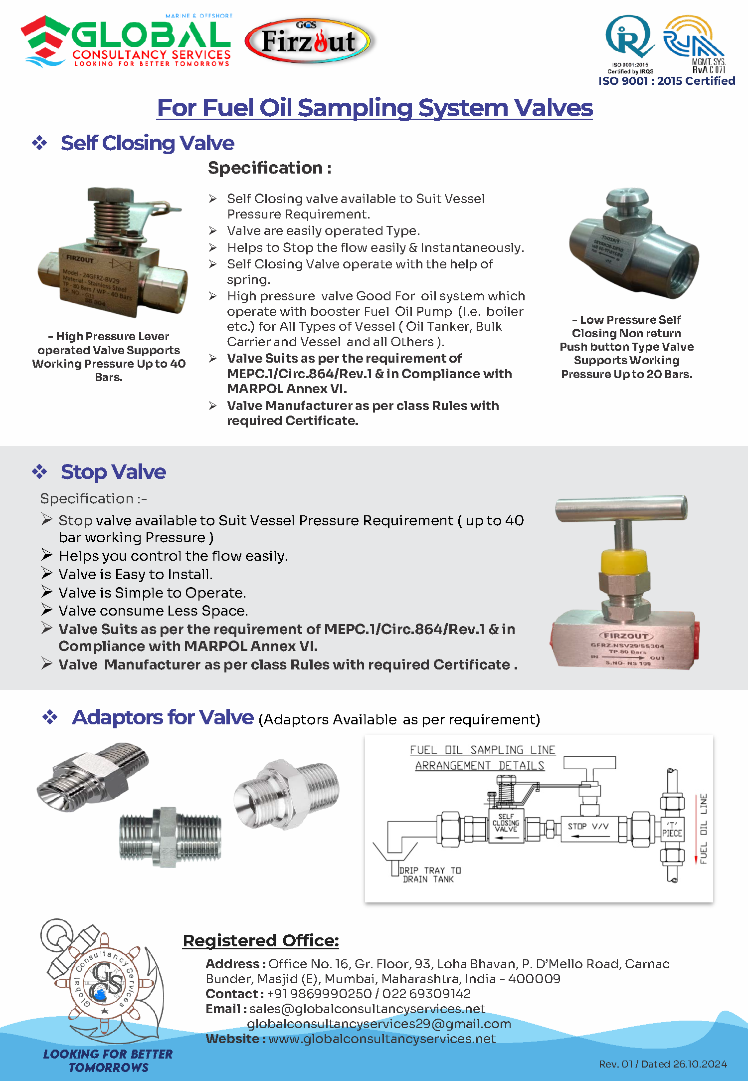 Marine Fuel Oil Sampling Self Closing Valve Technical Diagram